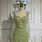 2025 Arabic Sage Green Sweetheart Mermaid Pearls Beaded Luxury Dubai Evening Gown for Women's Party LA72660