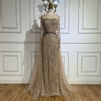 2025 Arabic Nude Elegant Mermaid Evening Gowns with Beaded Skirt Lace-Up for Women's Wedding Party LA72375