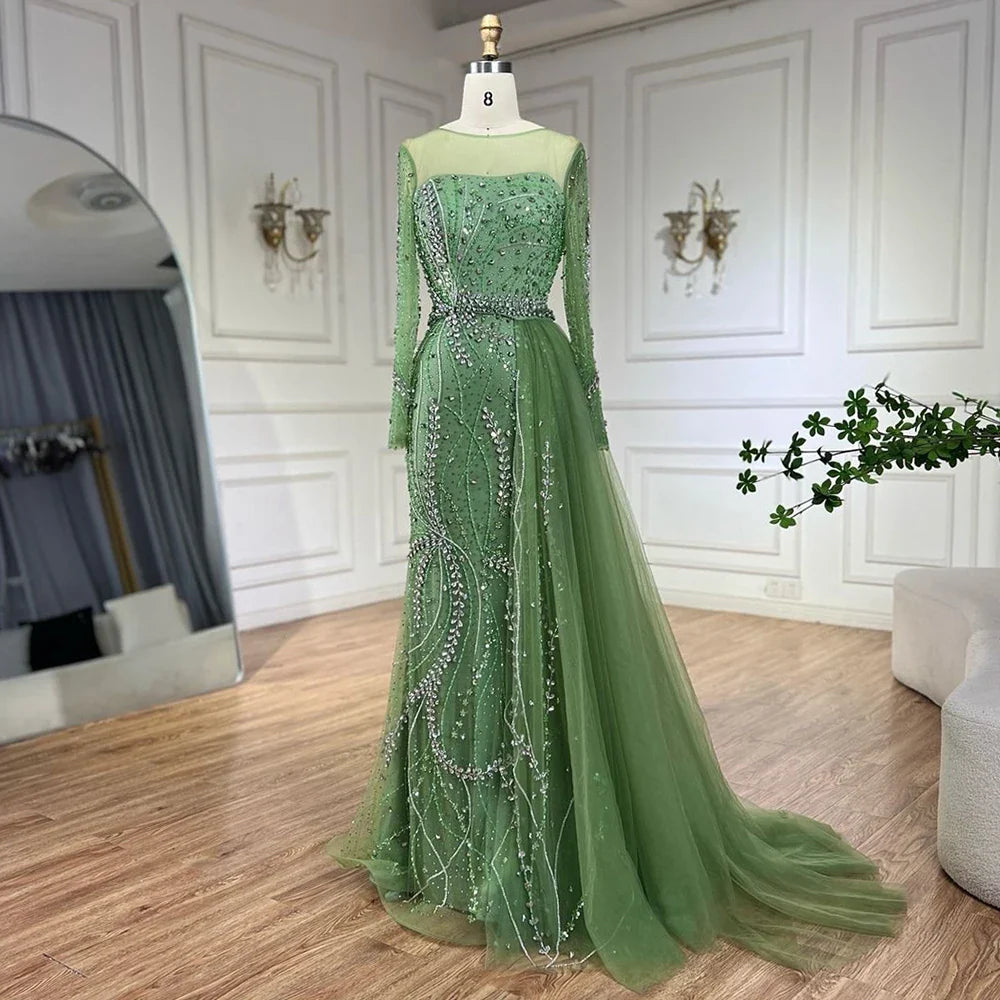 2025 Arabic Nude Elegant Mermaid Evening Gowns with Beaded Skirt Lace-Up for Women's Wedding Party LA72375