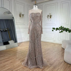2025 Arabic Nude Elegant Mermaid Evening Gowns with Beaded Skirt Lace-Up for Women's Wedding Party LA72375