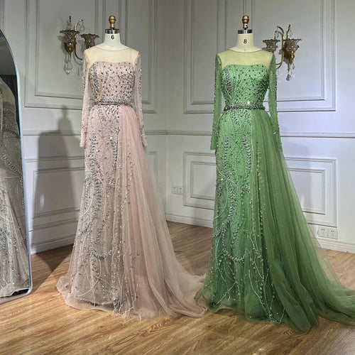 Vestido de noche elegante estilo sirena en color nude árabe 2025 con falda de cuentas y cordones para boda femenina LA72375 
