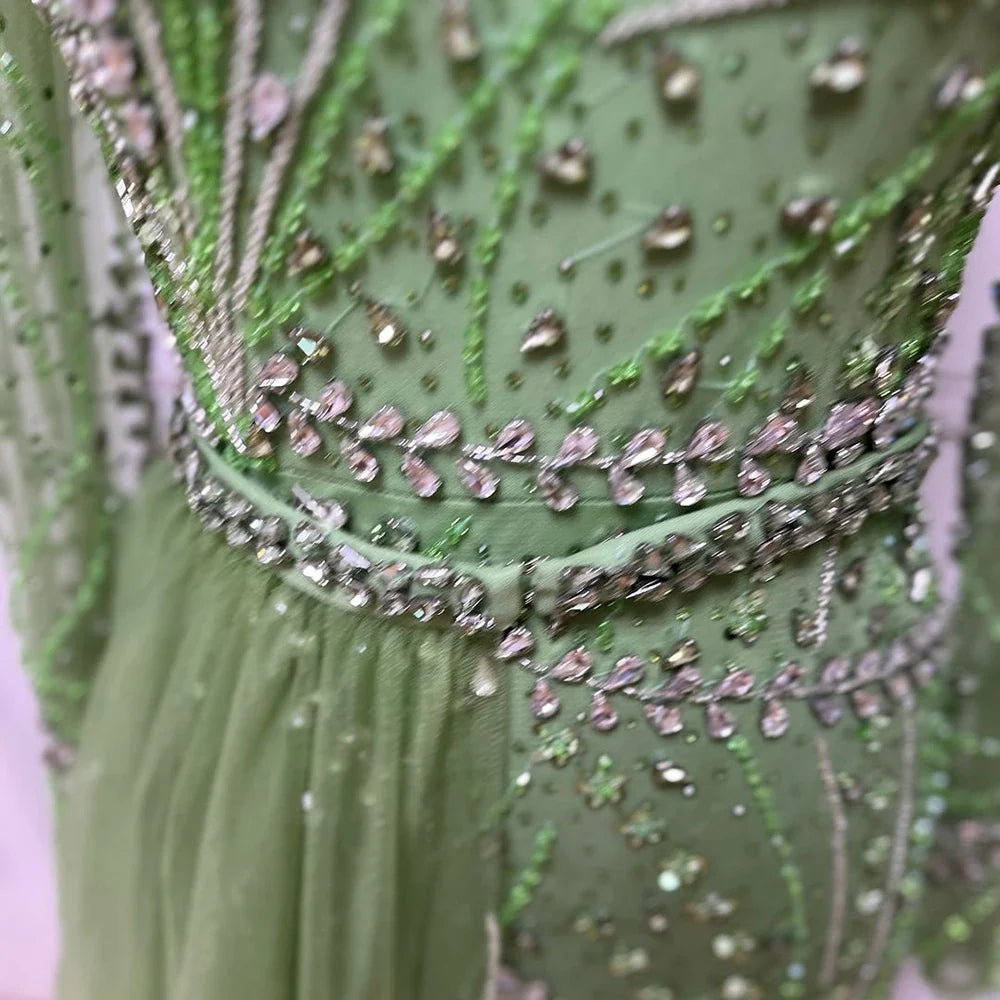 2025 Arabic Nude Elegant Mermaid Evening Gowns with Beaded Skirt Lace-Up for Women's Wedding Party LA72375