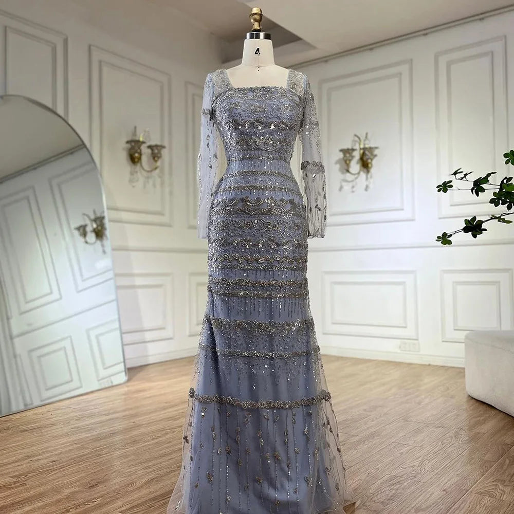 Luxus Dubai Arabisch Salbeigrün Meerjungfrau Abendkleid Kleider für Party LA72126A 