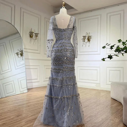 Luxus Dubai Arabisch Salbeigrün Meerjungfrau Abendkleid Kleider für Party LA72126A 