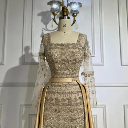 Luxus Dubai Arabisch Salbeigrün Meerjungfrau Abendkleid Kleider für Party LA72126A 