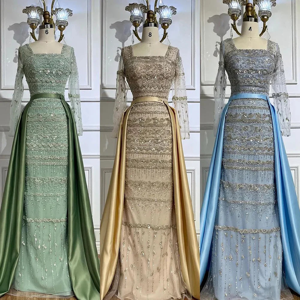 Luxus Dubai Arabisch Salbeigrün Meerjungfrau Abendkleid Kleider für Party LA72126A 