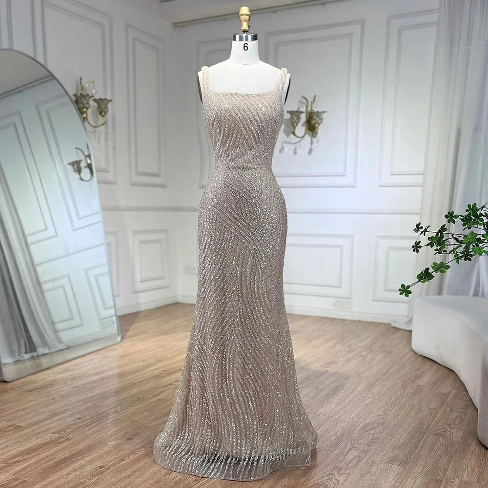 2025 Arabic Nude Mermaid Elegant Cape Sleeves Beaded Luxury Evening Dresses Gowns for Women Wedding Party LA72320
