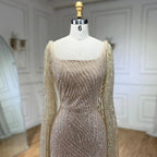 2025 Arabic Nude Mermaid Elegant Cape Sleeves Beaded Luxury Evening Dresses Gowns for Women Wedding Party LA72320