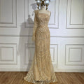 2025 Arabic Nude One Shoulder Beaded Feathers Luxury Dubai Evening Gowns for Women's Party LA72546A