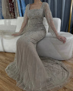 2025 Arabic Nued Cape Sleeves Mermaid Saudi Evening Dresses Beaded Luxury Party Gowns for Formal Occasion LA72261B