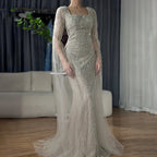 2025 Arabic Nued Cape Sleeves Mermaid Saudi Evening Dresses Beaded Luxury Party Gowns for Formal Occasion LA72261B