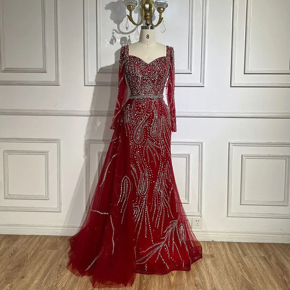 2025 Arabic Pink Elegant Mermaid Gowns with Luxury Beaded Overskirt for Women Wedding Party LA72441