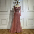 2025 Arabic Pink Elegant Mermaid Gowns with Luxury Beaded Overskirt for Women Wedding Party LA72441