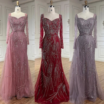 2025 Arabic Pink Elegant Mermaid Gowns with Luxury Beaded Overskirt for Women Wedding Party LA72441