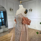 2025 Arabisch Rosa Trägerloses Perlen Meerjungfrau Abendkleid Vintage Halbe Puffärmel Kleid für Damen Party LA72569 