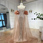 2025 Arabisch Rosa Trägerloses Perlen Meerjungfrau Abendkleid Vintage Halbe Puffärmel Kleid für Damen Party LA72569 