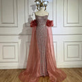 2025 Arabisch Rosa Trägerloses Perlen Meerjungfrau Abendkleid Vintage Halbe Puffärmel Kleid für Damen Party LA72569 