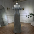 2025 Arabic Silver Nude Mermaid Beaded Crystal Luxury Dubai Evening Dresses Gowns for Women Wedding Party LA72411