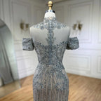 2025 Arabic Silver Nude Mermaid Beaded Crystal Luxury Dubai Evening Dresses Gowns for Women Wedding Party LA72411