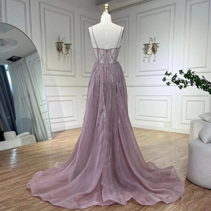 2025 Arabic Spaghetti Strap Pink Mermaid Overskirt Beaded Evening Dresses Gowns for Women Wedding Party LA72451