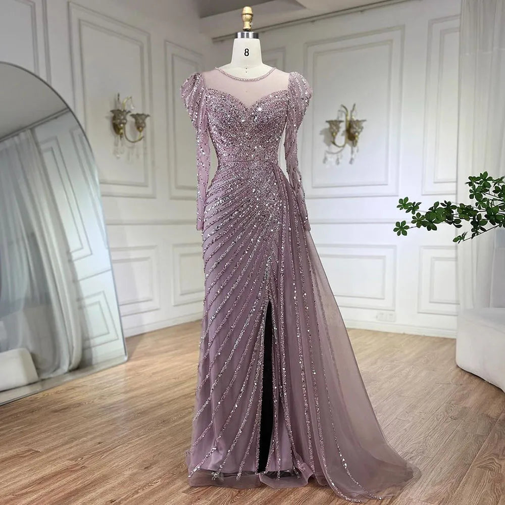 2025 Arabic Turquoise Mermaid Split Beaded Luxury Dubai Long Evening Dresses Gowns for Women Wedding Party LA72448