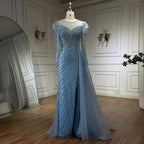 2025 Arabic Turquoise Mermaid Split Beaded Luxury Dubai Long Evening Dresses Gowns for Women Wedding Party LA72448