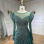 2025 Arabic Turquoise Mermaid Split Beaded Luxury Dubai Long Evening Dresses Gowns for Women Wedding Party LA72448