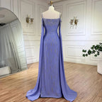 Vestido de noche sirena lila con mangas estilo capa, vestido de fiesta de boda de lujo LA72407