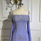 Vestido de noche sirena lila con mangas estilo capa, vestido de fiesta de boda de lujo LA72407