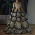 Luxury Black and White Ball Gown Dubai Evening Dress LA72505A