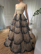 Luxury Black and White Ball Gown Dubai Evening Dress LA72505A
