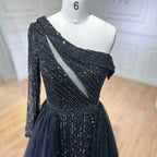 2025 Black One-Shoulder With Overskirt Luxury Beaded  Formal Occasion Evening Dresses Gowns for Women Party LA72424A