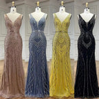 2025 Blue Mermaid Elegant Spaghetti Straps Beaded Luxury Evening Dresses Gowns for Woman Wedding Party LA72450