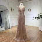 2025 Blue Mermaid Elegant Spaghetti Straps Beaded Luxury Evening Dresses Gowns for Woman Wedding Party LA72450