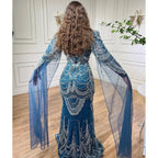 Green Luxury Dubai Mermaid Evening Dresses with Cape Sleeves LA72033