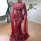 Green Luxury Dubai Mermaid Evening Dresses with Cape Sleeves LA72033
