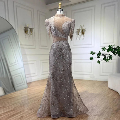 2025 Blue Mermaid Pink Elegant Beaded Short Tassel Luxury Evening Dresses Gowns for Woman Wedding Party LA72417
