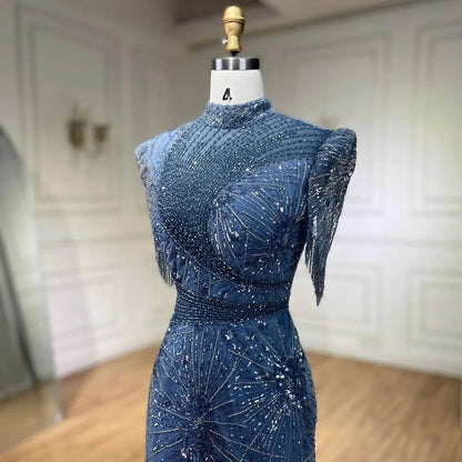 2025 Blue Mermaid Pink Elegant Beaded Short Tassel Luxury Evening Dresses Gowns for Woman Wedding Party LA72417