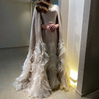 Luxury Mermaid Nude Evening Dresses with Cape Sleeves LA72317A