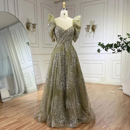 Glitzerndes Limettengrünes Luxus-Abendkleid aus Dubai, Verlobung, Arabisch, LA72447