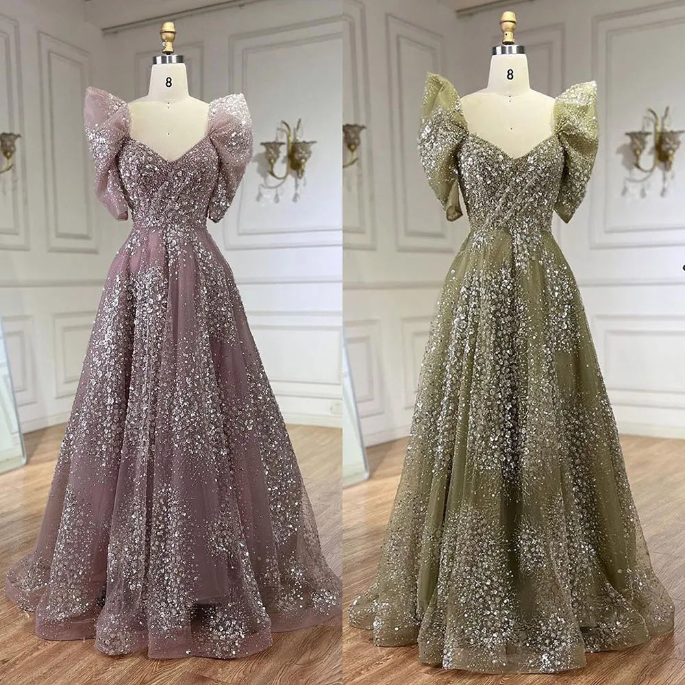 Glitter Lime Green Luxury Dubai Evening Dress Engagement Arabic LA72447