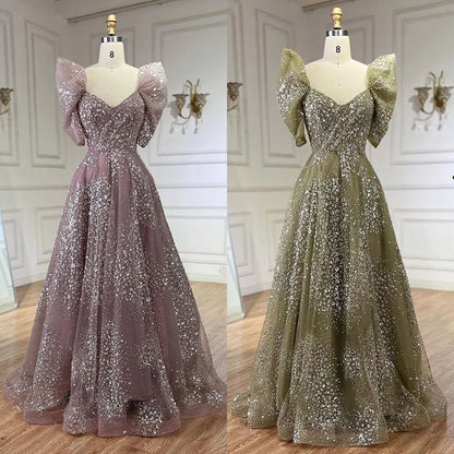 Glitzerndes Limettengrünes Luxus-Abendkleid aus Dubai, Verlobung, Arabisch, LA72447