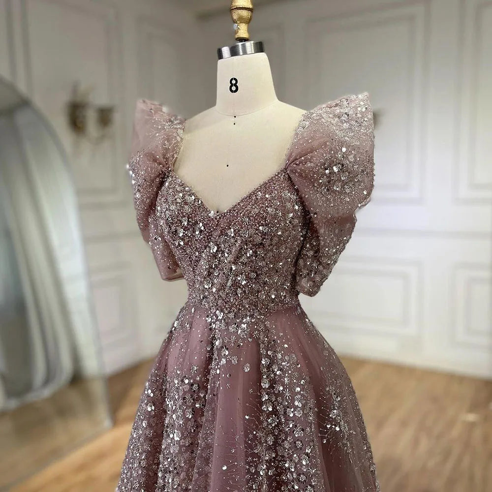 Glitter Lime Green Luxury Dubai Evening Dress Engagement Arabic LA72447
