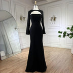 2025 Dubai Blue Satin Mermaid Black Luxury Arabic Lace up Evening Dresses Gowns for Women Wedding Party LA72416