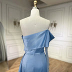 2025 Dubai Blue Satin Off The Shoulder Mermaid Luxury Arabic Evening Dresses Gowns for Women Wedding Party LA72506