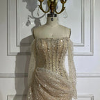 2025 Dubai Nude Strapless Mermaid Dress with Overskirt Beaded Luxury Evening Gown for Women Wedding Party LA72291
