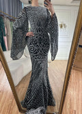 2025 Flared Sleeves Caramel Beaded Luxury Saudi Arabic Mermaid Evening Dresses Gowns for Formal Occasion LA72771