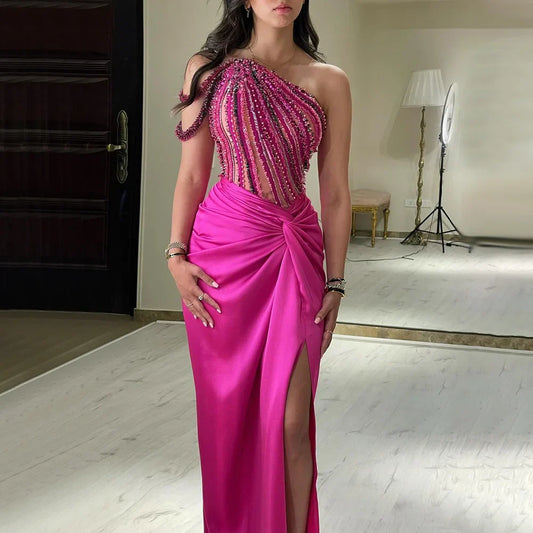 Luxus-Designer-Abendkleider in Fuchsie, Dubai, für besondere Anlässe, LA72669 