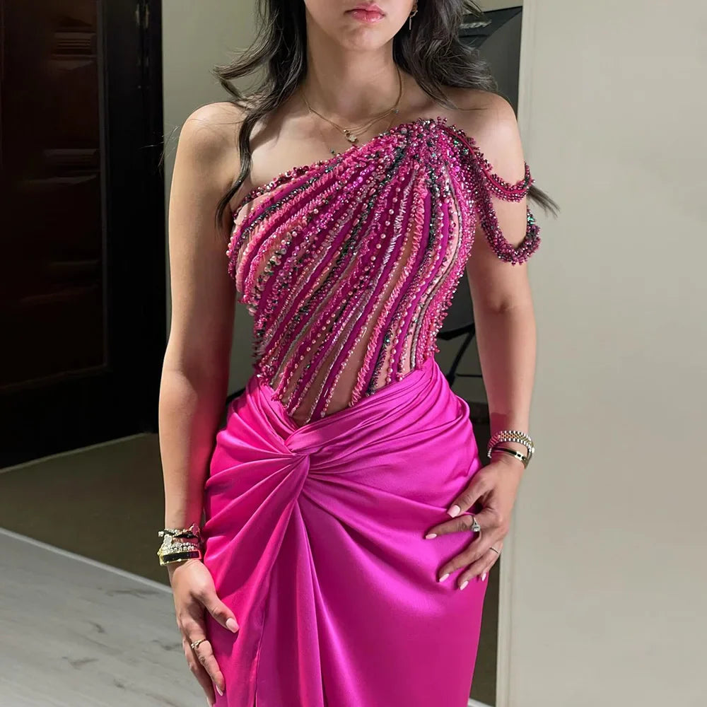 Luxus-Designer-Abendkleider in Fuchsie, Dubai, für besondere Anlässe, LA72669 