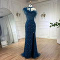 2025 Gray Elegant Halter Feathers Beaded Luxury Mermaid High Split Evening Dresses Party Gowns for Women LA72452